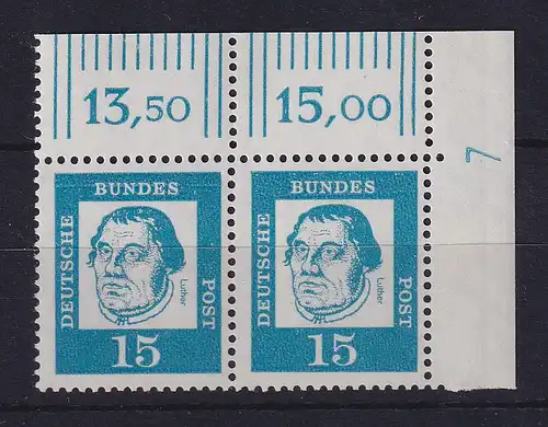 Bund 1961 Martin Luther Mi.-Nr. 351 x waag. Eckrandpaar OR Druckerzeichen 7 **