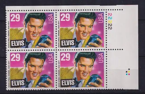 USA 1993 Elvis Presley Mi.-Nr. 2336 Eckrand-Viererblock OR postfrisch ** 