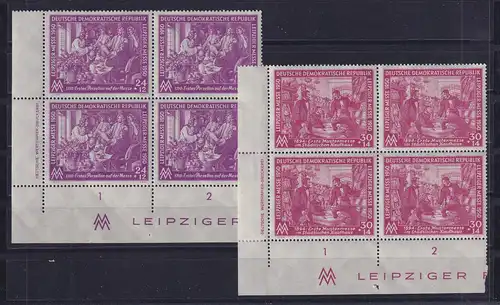 DDR 1950 Messe Leipzig Mi.-Nr. 248-249 Druckerzeichen Eckrandviererblocks UL **