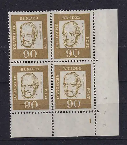 Bund 1961 F. Oppenheimer Mi.-Nr. 360 y Eckrandviererblock UR Formnummer 1 **