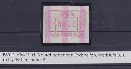 Belgien FRAMA-ATM P3012 mit ENDSTREIFEN ** Wert 08,00 (mit hoher 8)