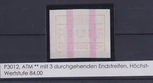 Belgien FRAMA-ATM P3012 mit ENDSTREIFEN ** Höchstwert 84,00 BFr.