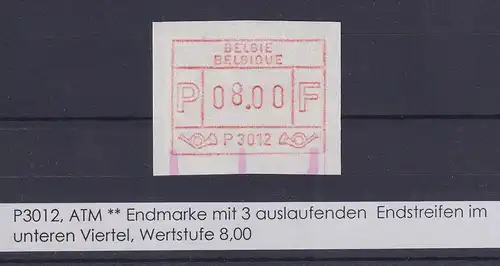 Belgien FRAMA-ATM P3012 mit ENDSTREIFEN-ENDE  ** Wert 8,00 BFr. (hohe 8)