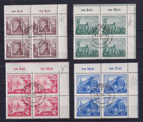 DDR 1953 Frankfurt/Oder Mi.-Nr. 358-361 je Eckrandviererblock OR O LEIPZIG