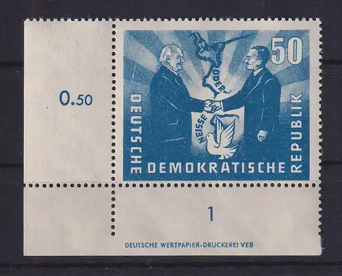 DDR 1951 Dt.-Polnische Freundschaft Mi.-Nr. 285 ** Eckrand UL m. Druckerzeichen