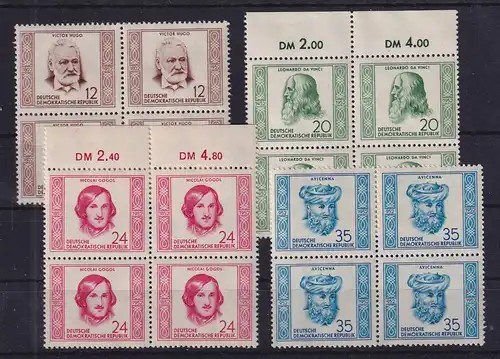 DDR 1952 Persönlichkeiten Mi.-Nr. 311-314 je Viererblock postfrisch **