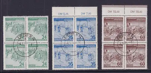 DDR 1953 Friedensfahrt Mi.-Nr. 355-357 Y I je Viererblock O LEIPZIG