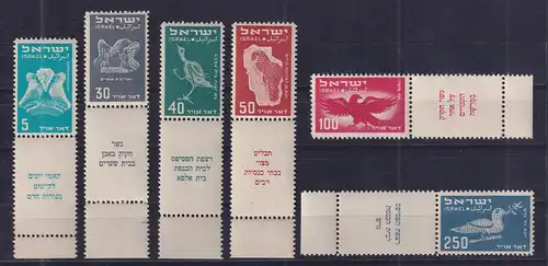 Israel 1950 Vogeldarstellungen Mi.-Nr. 33-38 mit Full-Tab postfrisch **