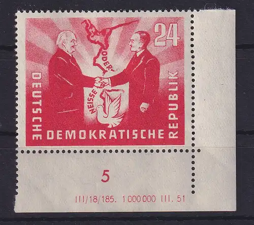 DDR 1951 Deutsch-Polnische Freundschaft Mi.-Nr.284 ** Eckrand UR m. Druckvermerk