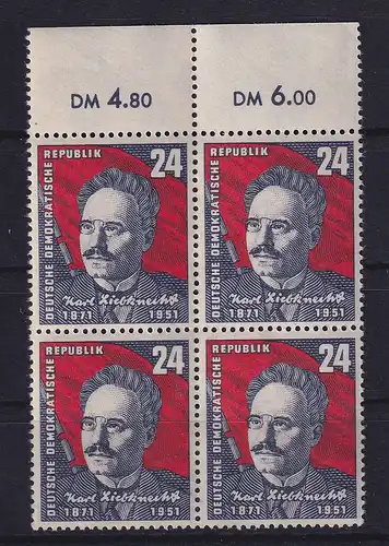 DDR 1951 Karl Liebknecht Mi.-Nr. 294 Oberrandviererblock postfrisch **