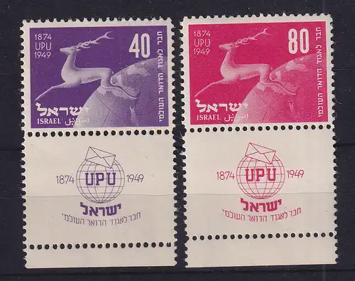 Israel 1950 Weltpostverein UPU Mi.-Nr. 28-29 mit Full-Tab postfrisch **