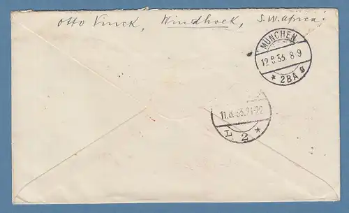 Südwestafrika SWA 1933 LP-Brief aus WINDHOEK gel. nach München an Anna Sichel 