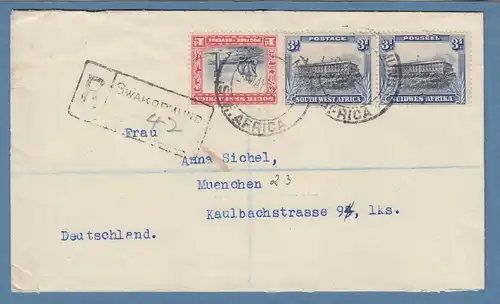 Südwestafrika SWA 1934 R-Brief aus SWAKOPMUND gel. nach München an Anna Sichel 