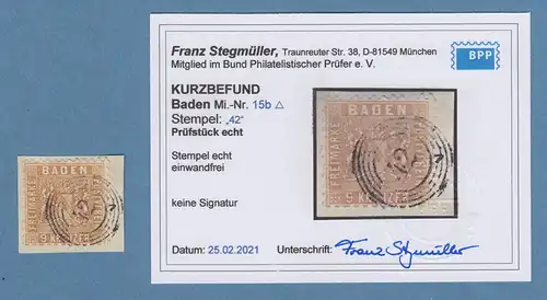 Baden 9 Kreuzer Mi.-Nr. 15b auf Briefstück,  gpr. mit Befund Stegmüller