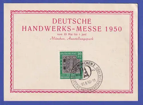 Bundesrepublik 1949 Mi-Nr. 113 mit So.-O München Handwerksmesse 1950 auf Karte