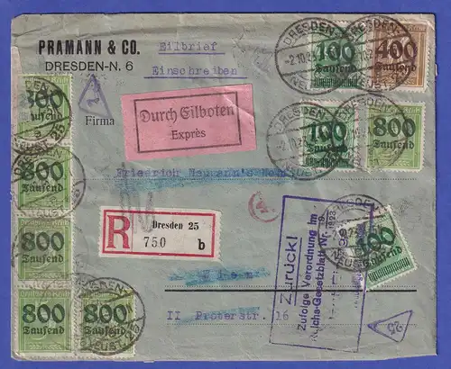 Dt.Reich Inflation 1923 R-Express-Brief von Dresden nach Wien zurück wg. Verstoß