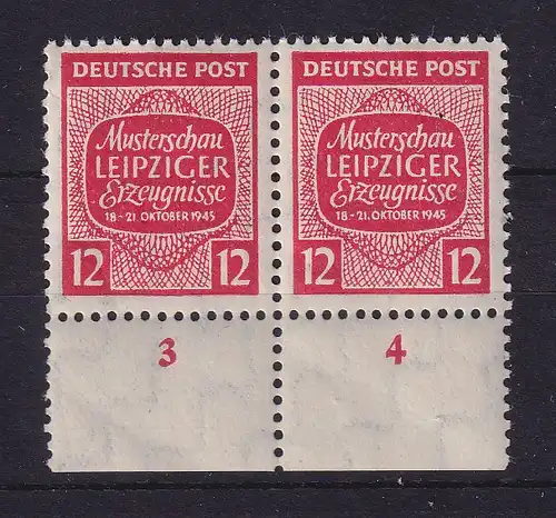 SBZ West-Sachsen 1945 Musterschau Leipzig Mi.-Nr. 125 X Unterrandpaar **