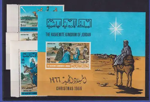 Jordanien 1966 Weihnachten Mi.-Nr. 629-631 A und Block 37 postfrisch **