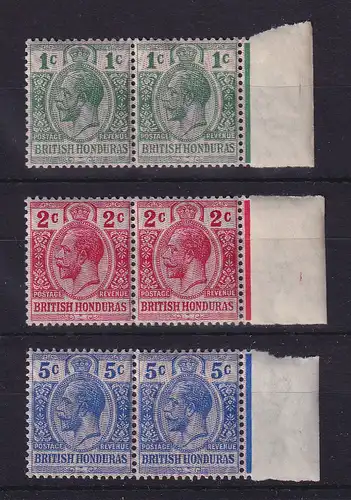 British Honduras (Belize) 1915 Georg V. Mi.-Nr. 76-78 Randpaare postfrisch **