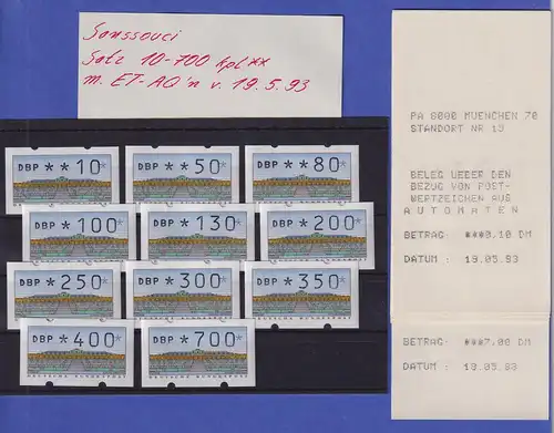 ATM Sanssouci Typ K TS2 11 Werte 10-700 Pfg ** mit ET-AQ 19.5.93 MÜNCHEN 70