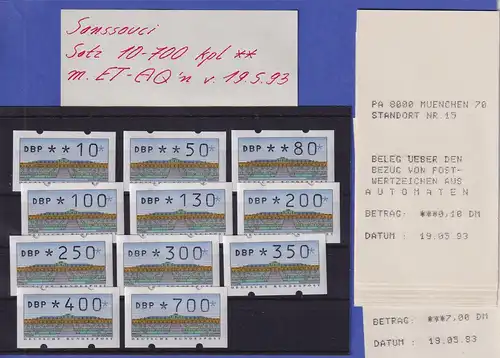 ATM Sanssouci Typ K TS2 11 Werte 10-700 Pfg **, mit ET-AQ 19.5.93 MÜNCHEN 70