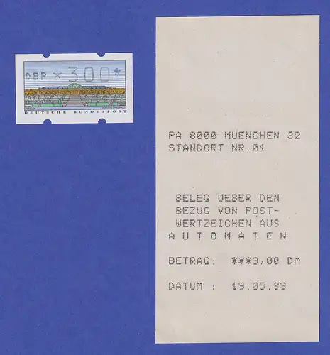 ATM Sanssouci Typ K Wert 300Pfg ** mit Nr. und ET-AQ 19.5.93 MÜNCHEN 32