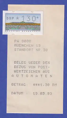 ATM Sanssouci Typ K Wert 130Pfg ** mit ET-AQ 19.5.93 MÜNCHEN 15