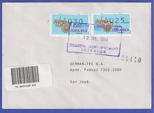 ATM Costa Rica Mi.-Nr. 1 Inlands-R-FDC mit Werten 0030 und 0025