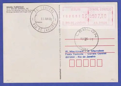 Brasilien Frama-ATM AG.00006 und VA.00005 LEBLON auf Ansichtskarte, O 10.06.81