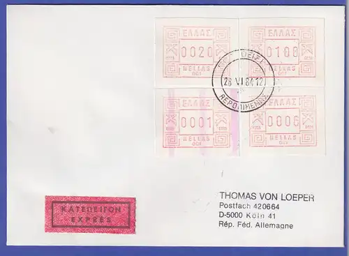 Griechenland Frama-ATM mit ENDSTREIFEN, Aut.-Nr. 001 Wert 0001 auf Expr.-Brief