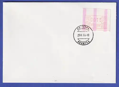 Griechenland Frama-ATM Aut.-Nr. 005 Teildruck mit ENDSTREIFEN 0015 auf Umschlag