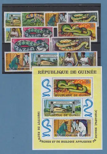 Guinea 1967 Forschung an Schlangen Mi.-Nr. 425-36A  und Block 24 A **