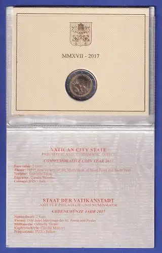 Vatikan 2 Euro Gedenkmünze 2017 - Martyrium von Petrus und Paulus im Folder