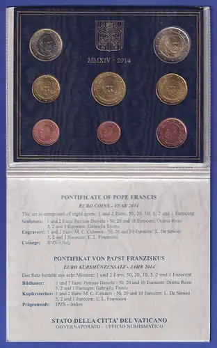 Vatikan Euro-Kursmünzensatz 2014, erster KMS mit Papst Franziskus