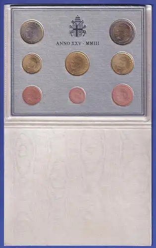 Vatikan Euro-Kursmünzensatz 2003 Papst Johannes Paul II. 8 Münzen im Folder