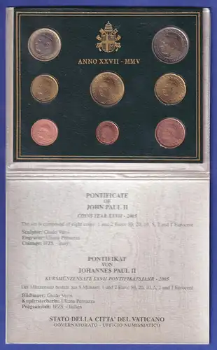 Vatikan Euro-Kursmünzensatz 2005 Papst Johannes Paul II. 8 Münzen im Folder