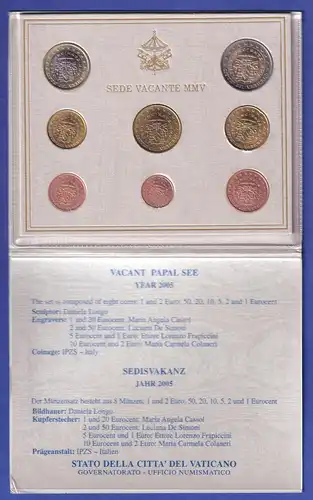 Vatikan Euro-Kursmünzensatz 2005 Sedisvakanz 8 Münzen im Folder