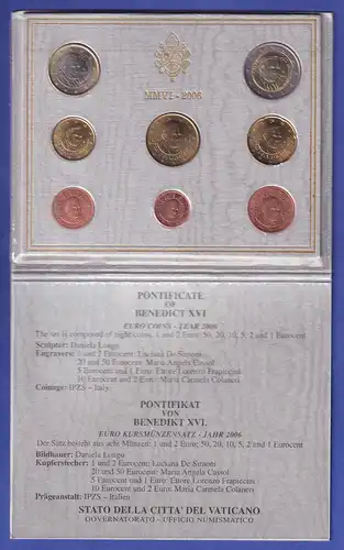 Vatikan Euro-Kursmünzensatz 2006 Papst Benedikt XVI. 8 Münzen im Folder