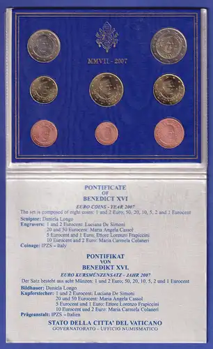 Vatikan Euro-Kursmünzensatz 2007 Papst Benedikt XVI. 8 Münzen im Folder