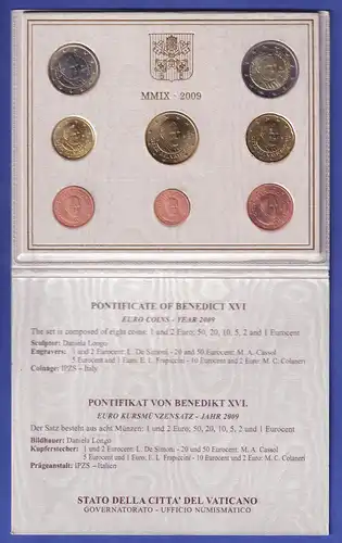 Vatikan Euro-Kursmünzensatz 2009 Papst Benedikt XVI. 8 Münzen im Folder