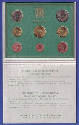 Vatikan Euro-Kursmünzensatz 2010 Papst Benedikt XVI. 8 Münzen im Folder