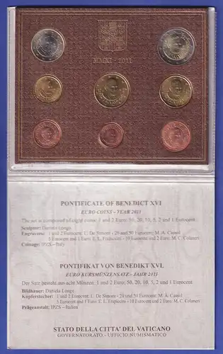 Vatikan Euro-Kursmünzensatz 2011 Papst Benedikt XVI. 8 Münzen im Folder