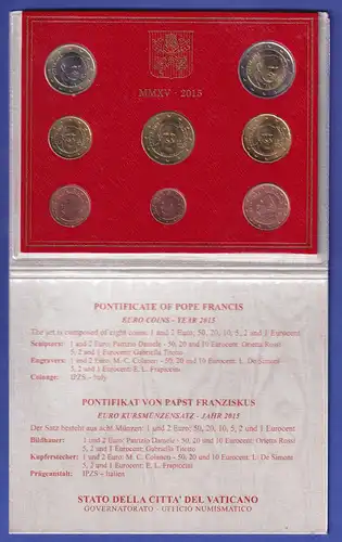 Vatikan Euro-Kursmünzensatz 2015 Papst Franziskus 8 Münzen im Folder