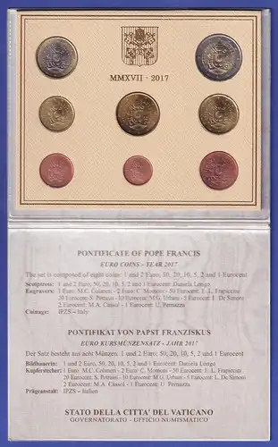 Vatikan Euro-Kursmünzensatz 2017 Papst Franziskus 8 Münzen im Folder