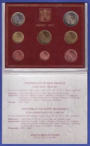 Vatikan Euro-Kursmünzensatz 2021 Papst Franziskus 8 Münzen im Folder