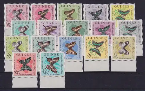 Guinea 1963 Freimarken Schmetterlinge Mi.-Nr. 183-199 Randstücke postfrisch **