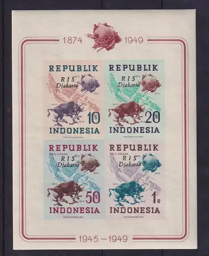 Indonesien 1949 UPU Block Mi.-Nr. 4B Aufdr. RIS Djakarta postfrisch ** / MNH 