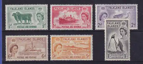 Falkland-Inseln 1955 Freimarken Tiere, Schiffe Mi.-Nr. 117-22 Satz kpl. **/ MNH 