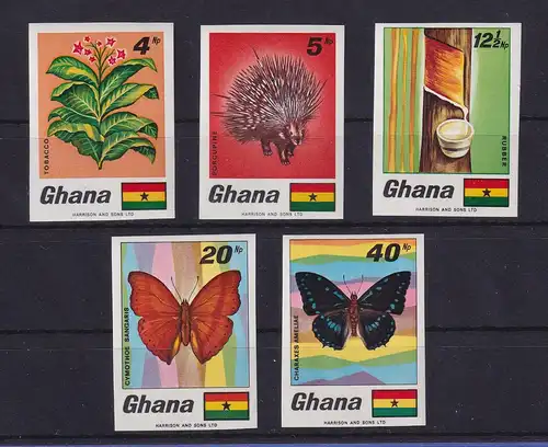 Ghana 1968 Schmetterlinge geschnitten Mi.-Nr. 342-46 B ** / MNH