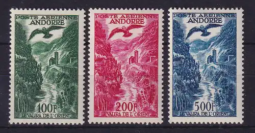 Franz.-Andorra Flugpost Adler 100-200-500 Fr.  Mi.-Nr. 158-60 postfrisch **